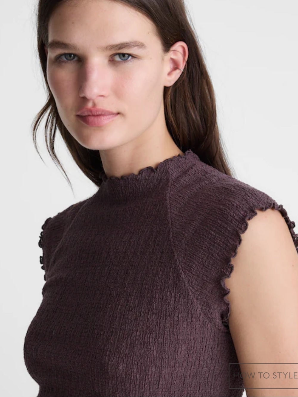NWT Madewell Smocked Mockneck Tank Chocolate Plum Size Large - Picture 2 of 9